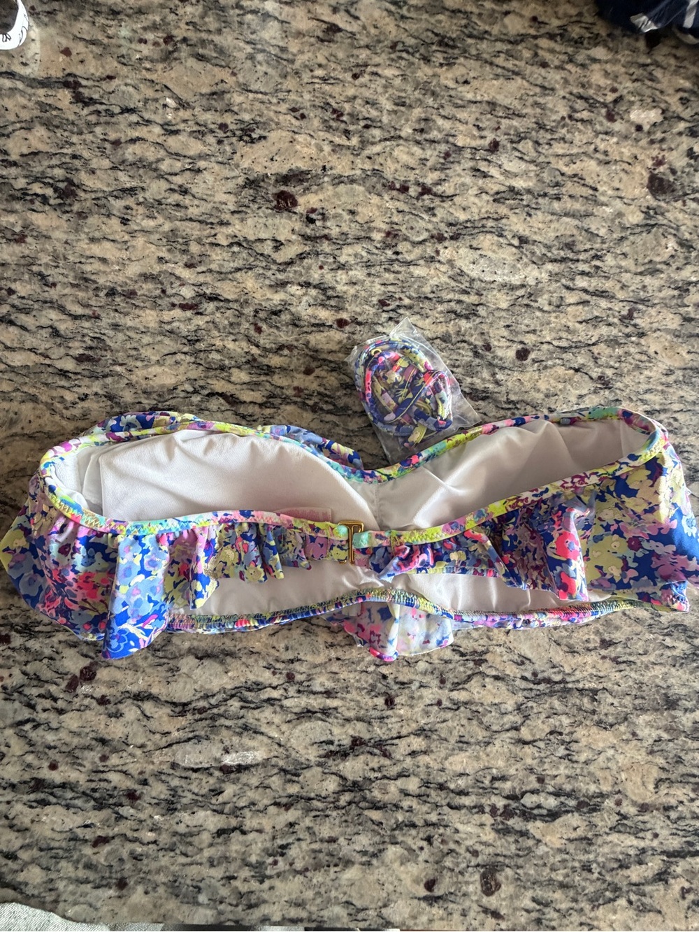 Victoria's Secret (M) Flounce Bandeau Swim Bikini Top Blue Multi Floral - Picture 5 of 7